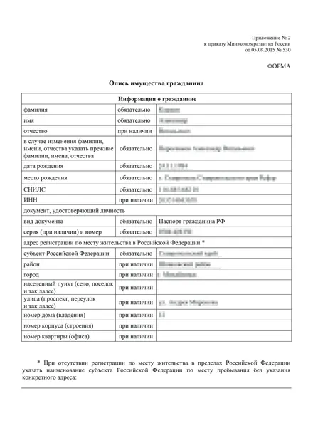 Первая страница: Опись имущества